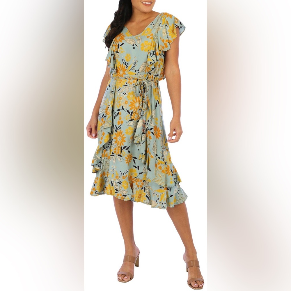 Sky and Sand Women's Floral Flutter Sleeve Dress Size S Multicolor - Picture 2 of 10